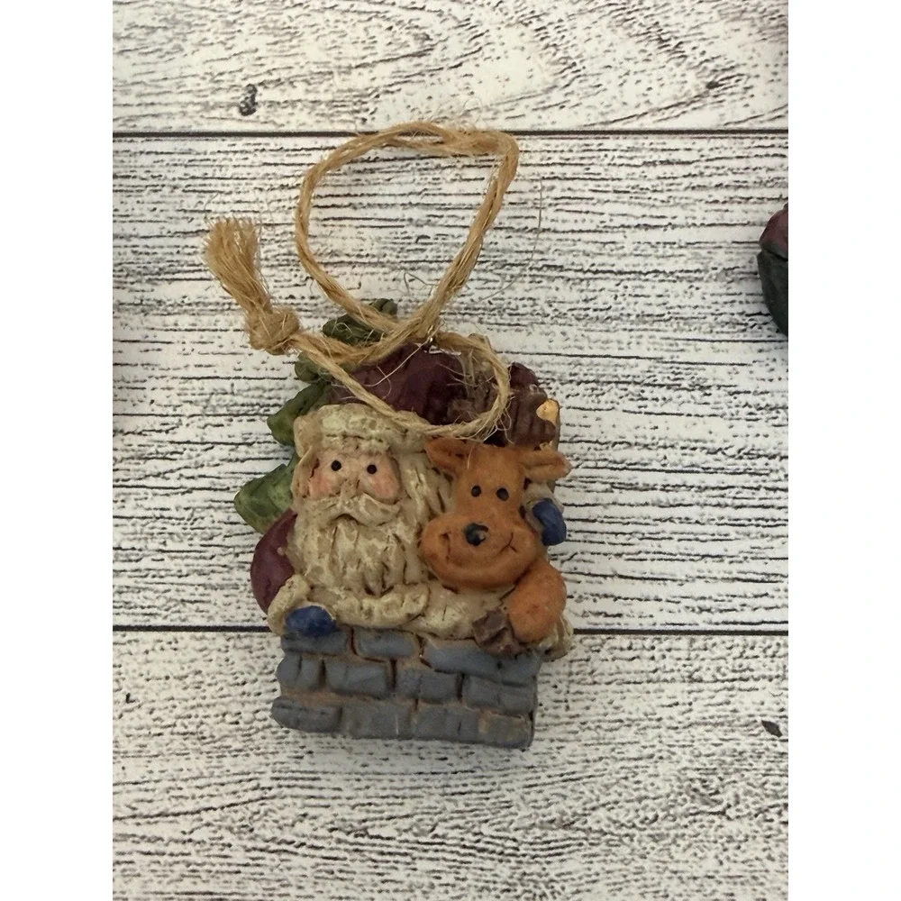 Vintage Y2K Primitive Country Ornaments Set Of 6 Angel Snowman Stocking Santa 2